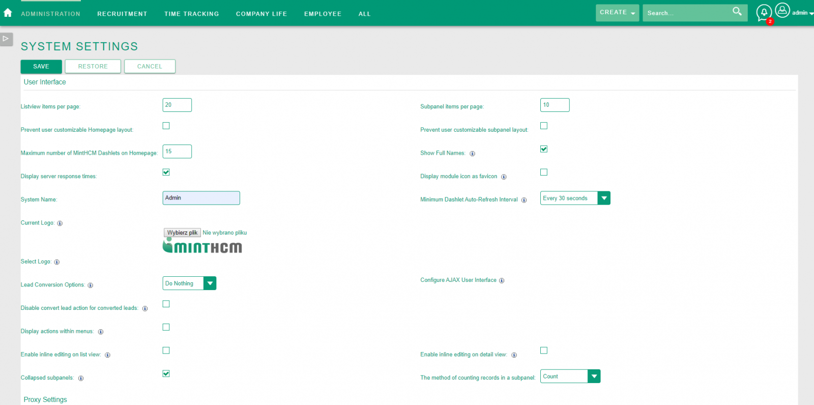 File:MintHCM - Administration - System - System Settings - User ...
